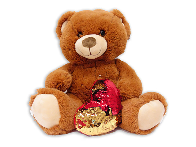 Valentines Plush Bear With Color Changing Flip Sequin Heart