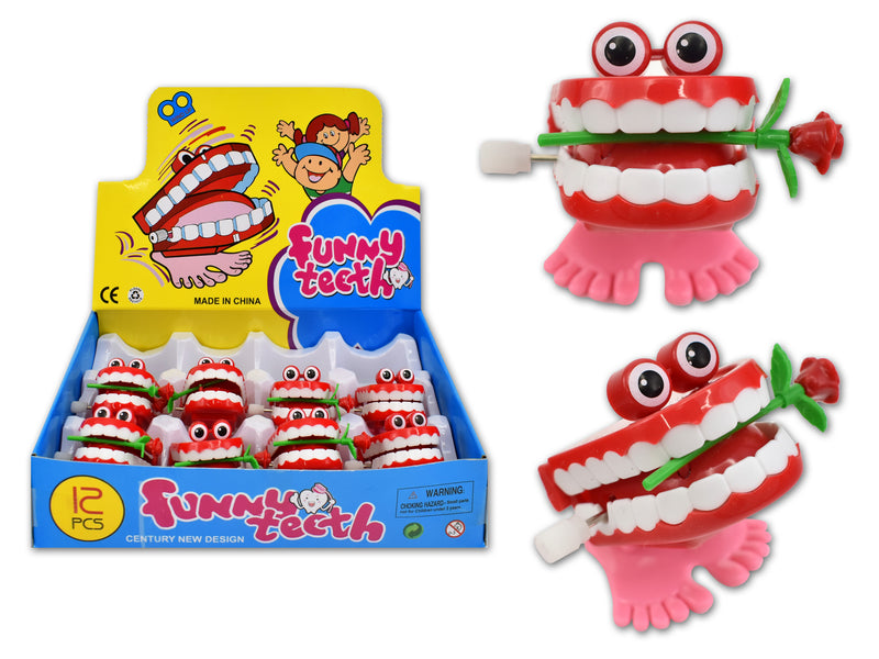 Valentine Wind Up Hopping Teeth With Rose