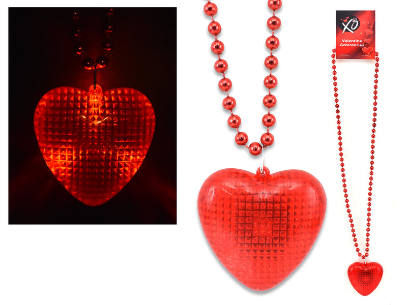 Valentines LED Light Up Flashing Beaded Heart Necklace