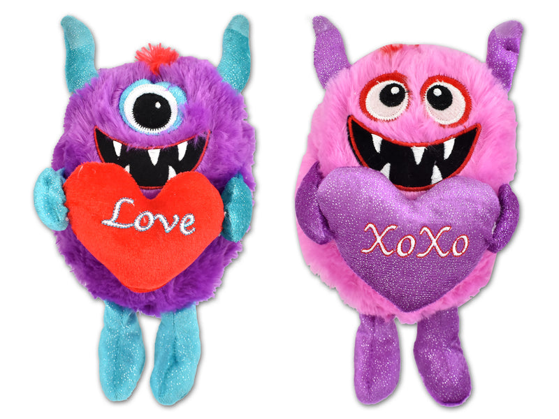 Valentine Plush Monster With Embroidered Heart Pillow