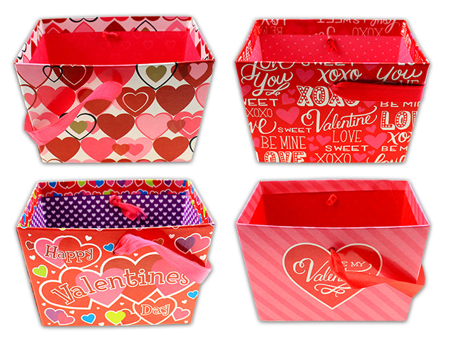 Valentines Printed Basket With Satin Handle