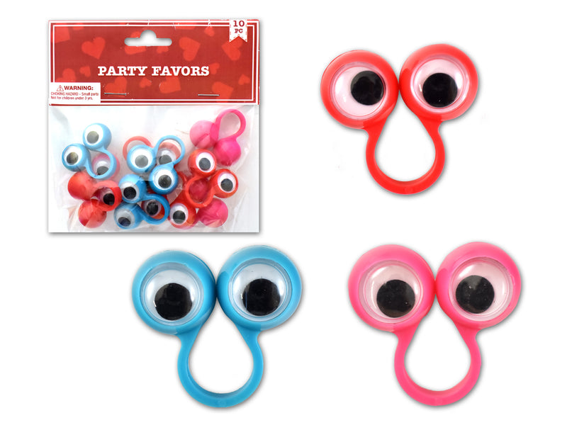 10pk 1-1/8in V'tine Goggly Eyes Party Favor Ring. 3 Cols/Pack. Pbh.