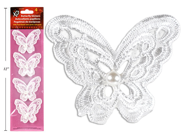 Valentines Satin Lace Butterfly With Pearl Bead Stickers