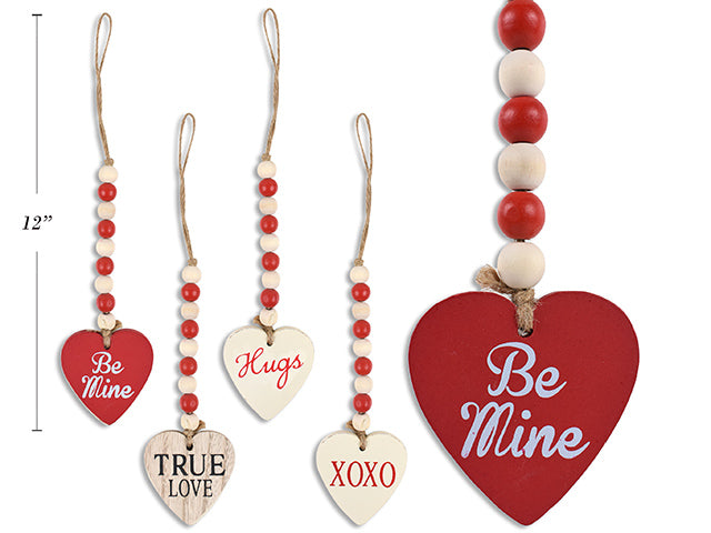 Valentines Beaded Wooden Hanging Heart