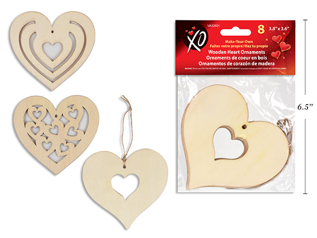 Valentines Color Your Own Die Cut Wooden Heart Ornaments