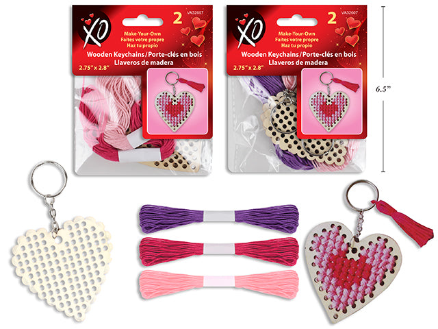 Valentines Create Your Own Embroidered Wooden Heart Keychains