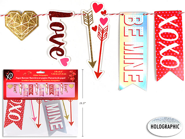 Valentines Glitter Or Holographic Paper Banner