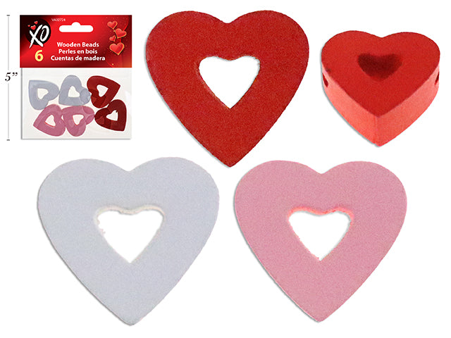 Valentines Die Cut Heart Wooden Beads