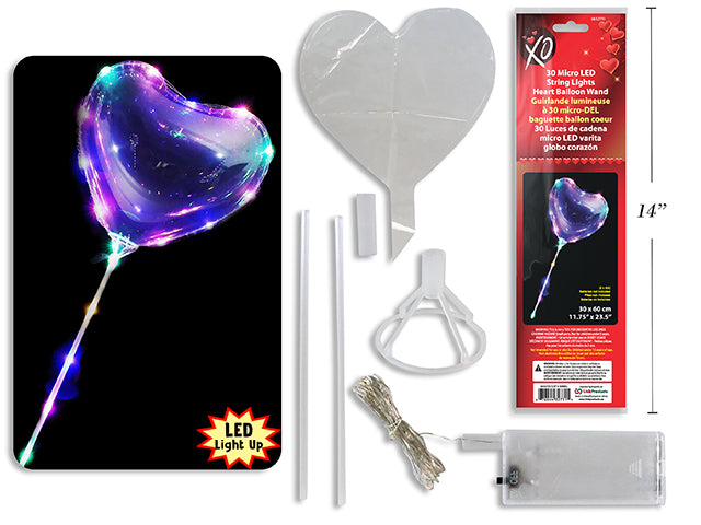 Valentines Micro 30 Led String Light Heart Balloon Wand