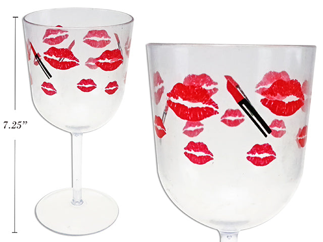 Valentines Printed Plastic Wine Glass