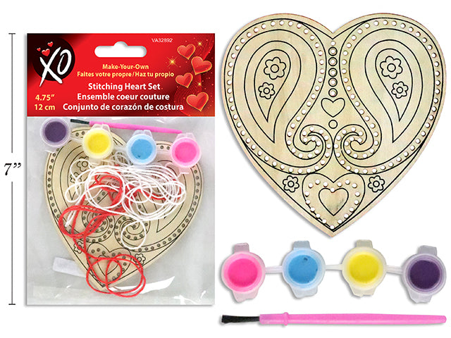 Valentines Wooden Color Your Own Stitching Heart Set