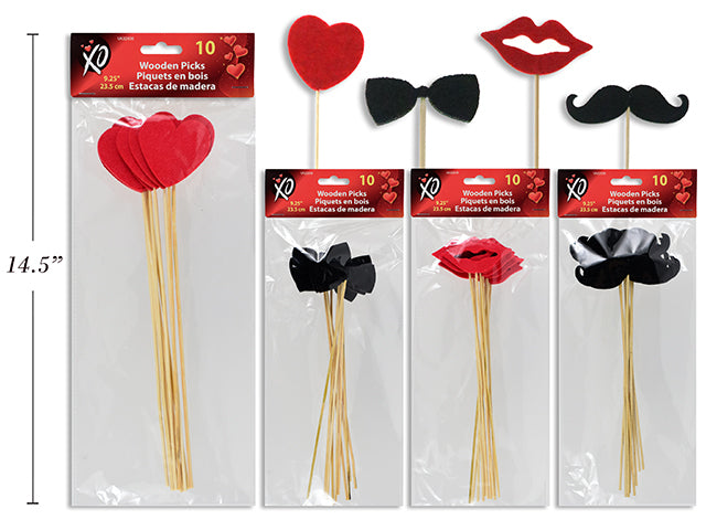 Valentines Felt Die Cut Wooden Picks