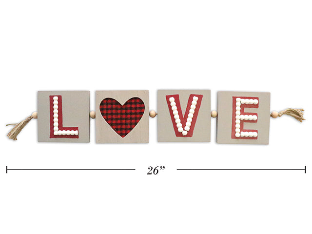 Valentines Buffalo Plaid Love Beaded Connecting Tabletop Decoration