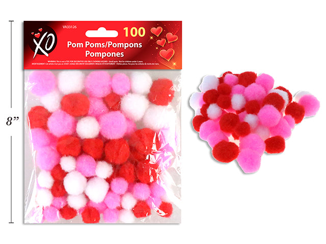 Valentines Pom Poms 100 Pack