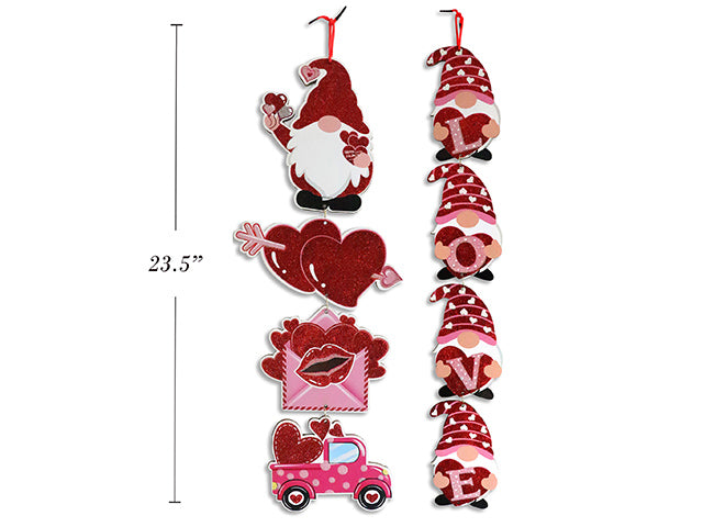 Valentines Gnome 4 Section Hanging Glitter Foam Plaque