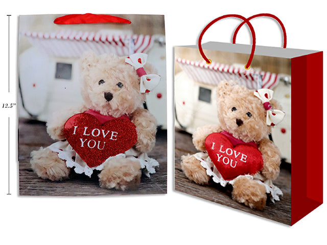 Valentines Matte Photographic Bear Glitter Gift Bag Large