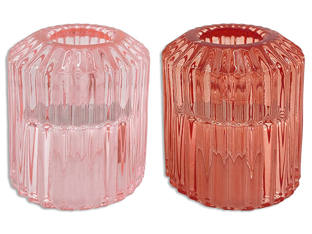 2.33in x 2.13in Die-Cut Ribbed Glass Pillar Candle Holder. 2Asst.Colours.