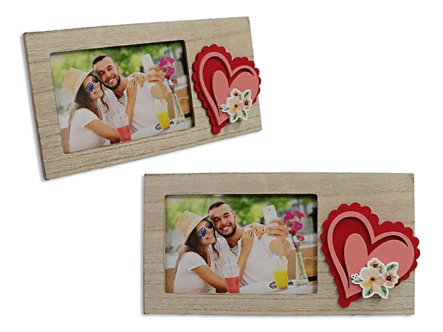 9.85in x5.1in 2-Layers Die-Cut Heart MDF Photo Frame. Fits 4R Photos.