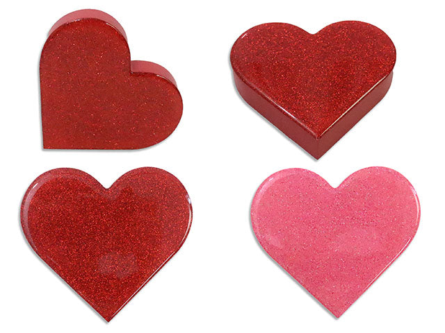 5in x 4.5in Die-Cut Epoxy Heart MDF Tabletop Decoration. 2 Cols: Red / Pink.