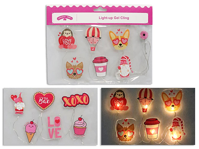 V'tine 33.5in B/O 6-LED Printed Gel Cling Stringlights. 2 Asst. pbh.