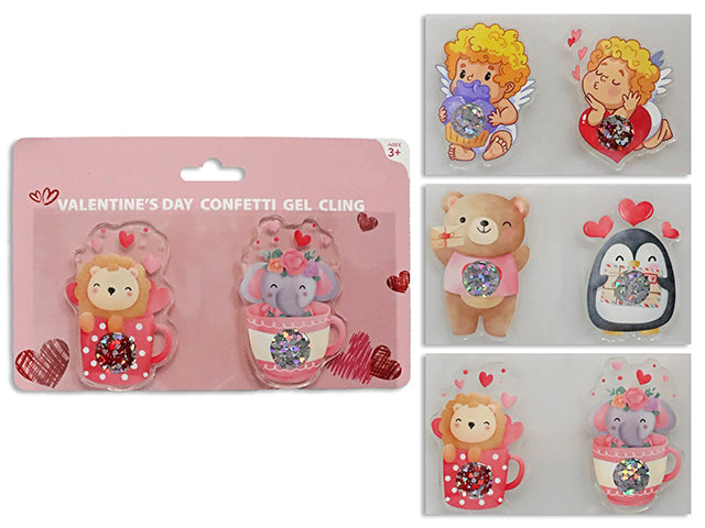 2pk V'tine Confetti Gel Cling. 3 Asst. pbh.