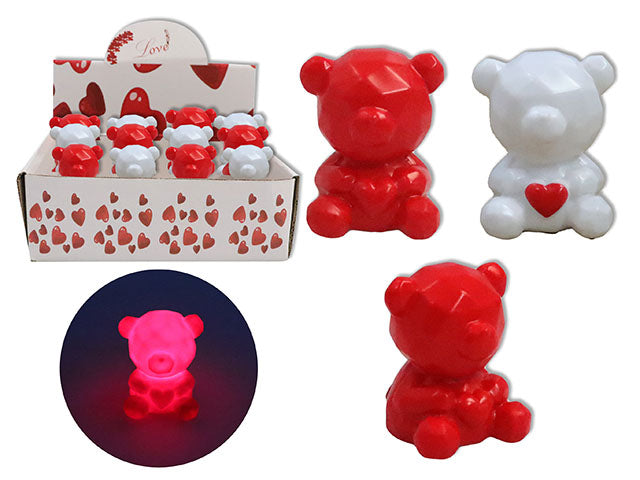 2.5in(H) x 1-7/8in(W) B/O LED Diamond Bear w/ Red Heart T-Light. 2 Cols. 12/Fty Dsp.