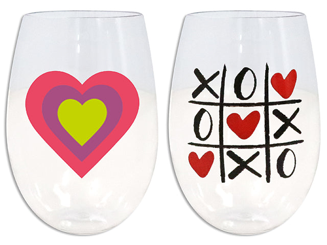 21oz (621ml) V'tine Printed Stemless Wine Glass. 2 Asst.