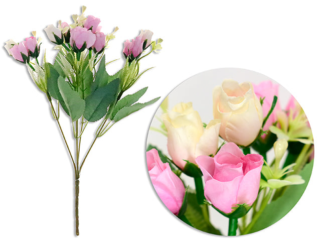 11.5in 5-Heads Mini Rose Bud Bouquet. 30mm Rose. Cht.