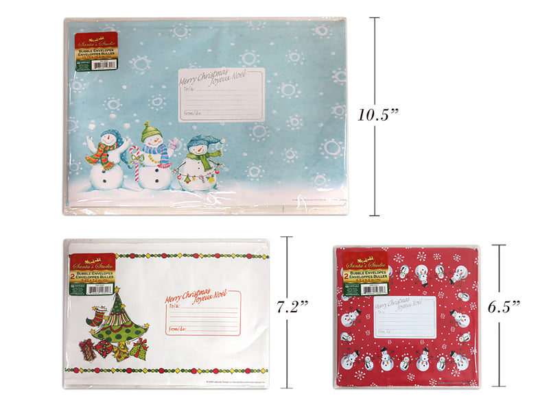 Xmas Bubble Mailer Envelopes 2 Asst.Styles-3 Sizes  Polybag W-Label