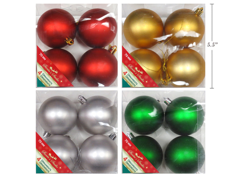 4Pk 70Mm Matte Ball Ornaments 4 Asst.Colors  Pvc Box.