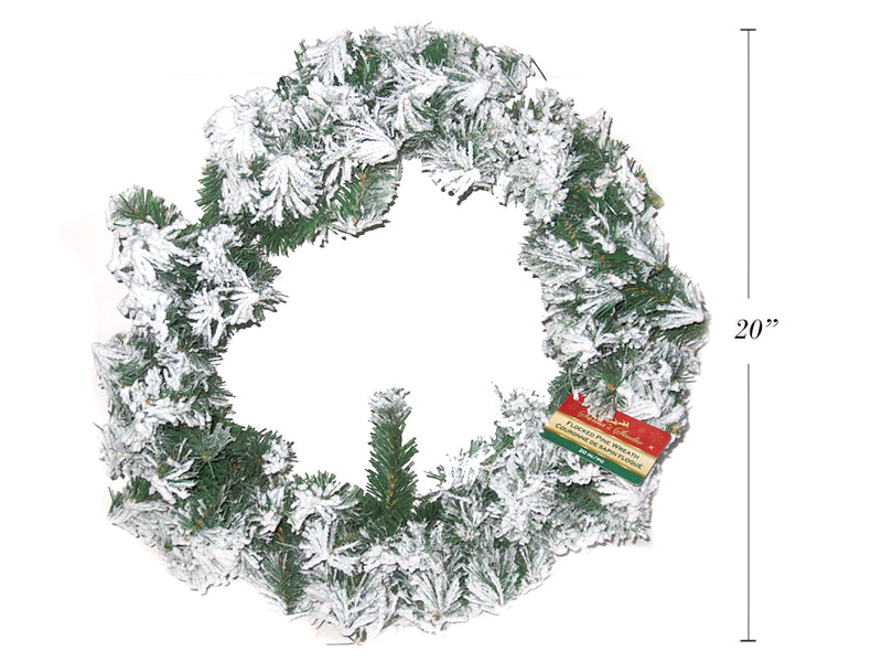 20In Pine Snow Flocked Wreath. 2In Width X 130 Tips. Hangtag