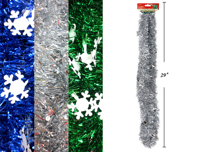 9Ft Snowflake Tinsel Garland. 3 Asst.Styles. H-C