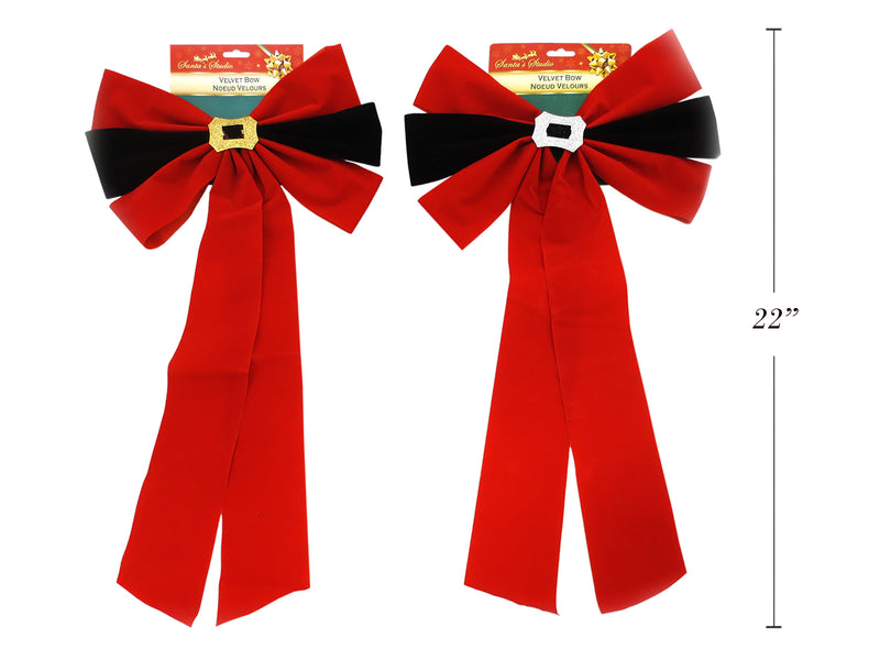 21In X 12In Velvet Bows W-Glitter Santa Belt. 2 Asst.Belt Colors: Gold - Silver. H-C