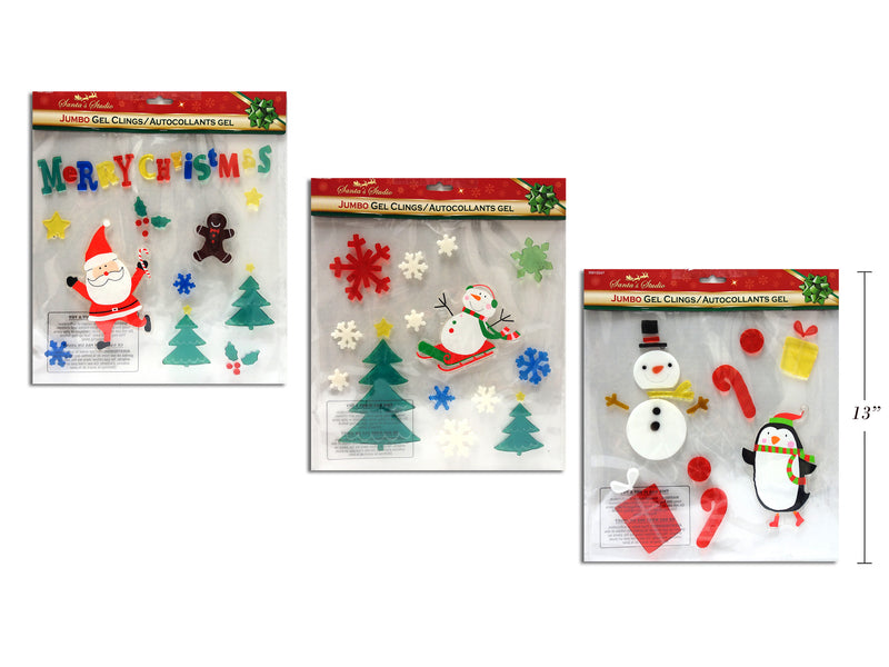 Xmas Jumbo Printed Gel Cling Window Decoration 2 Asst. Styles. Pbh