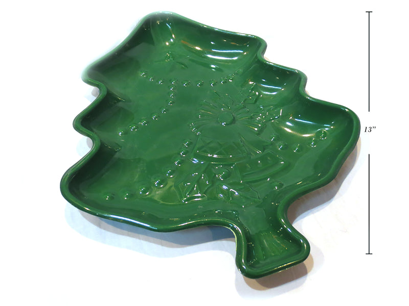 13In Die-Cut Embossed Xmas Tree Serving Tray. Green Color Only.