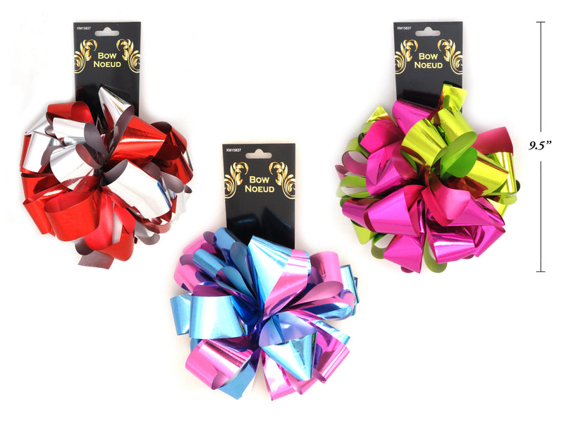 8.5Inx28Loops Layered Fashion Metallic Pompom Bow 3 Asst.Colors. H-C