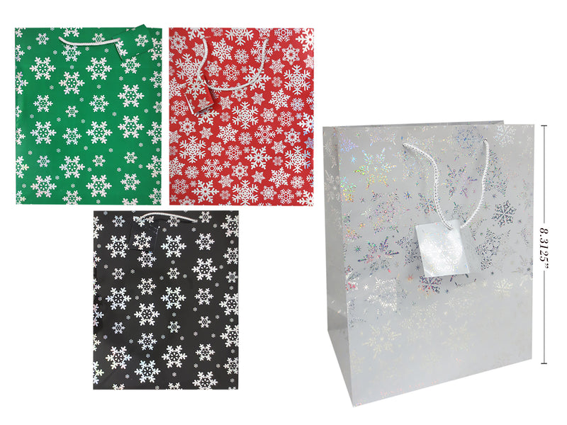 Snowflake Print Holographic Giftbag - Medium. 6.7In X 8-5-16In X 3-1-8In. 4 Asst.Styles. J-Hook