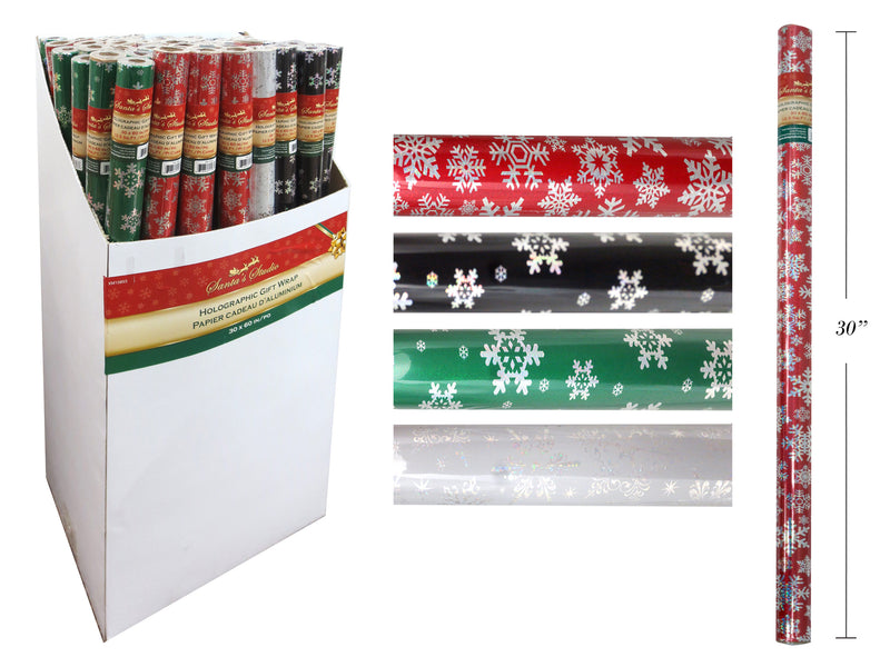 30In X 60In Snowflake Print Holographic Roll Wrap 4 Asst.Colors:Black-White-Red-Green.