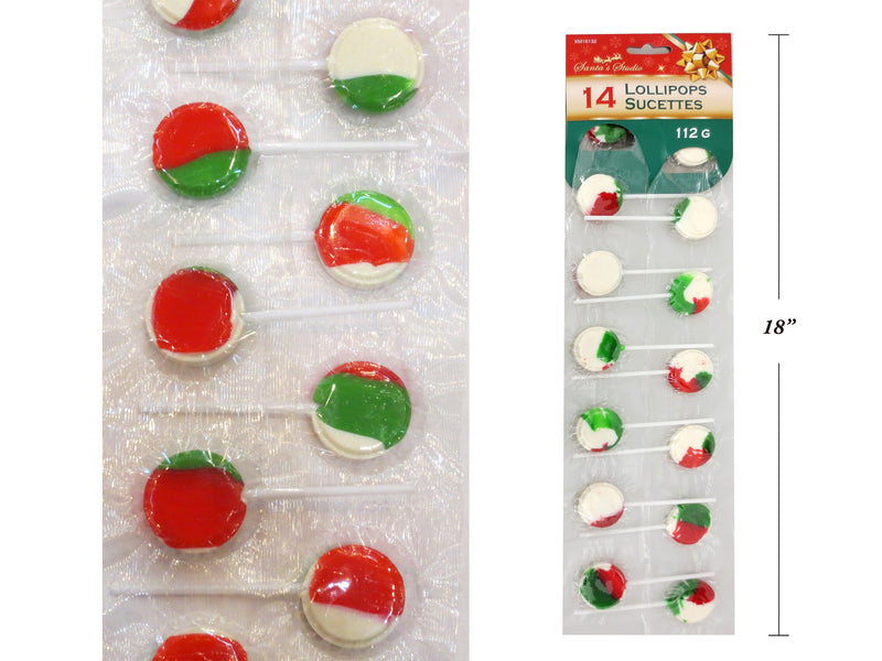 14Pk 112G Xmas Lollipop On Clip Strip. 12-Clip Strip.