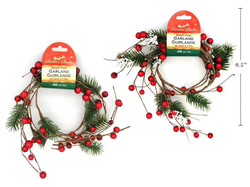 48In Xmas Berry Pine Garland 2 Asst.Styles: With - Without Snow. H-C