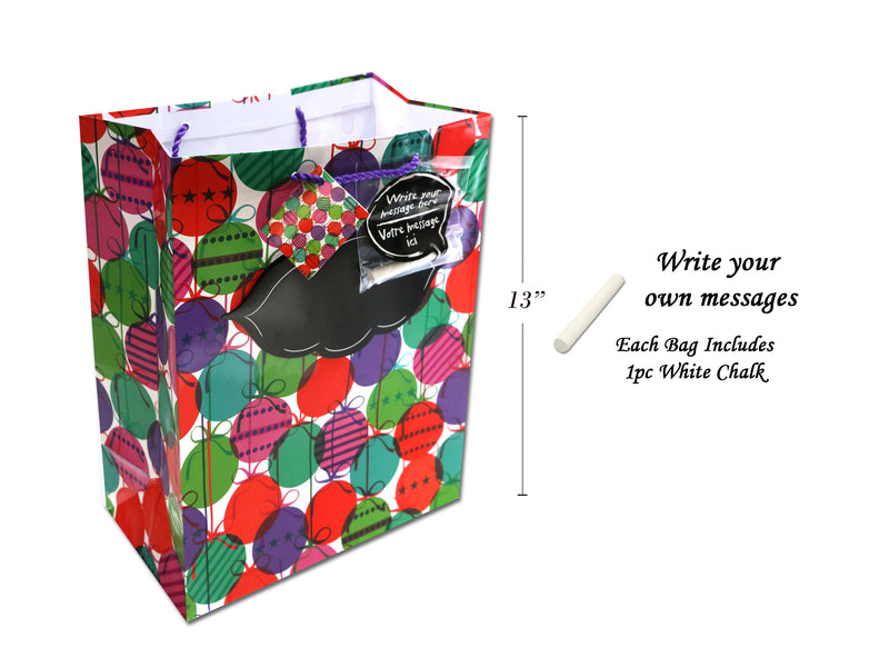 Xmas Glossy Chalk Board Tip-On Giftbag - Lrg. W- White Chalk. Glossyfinish W-Twistedpp Handle.