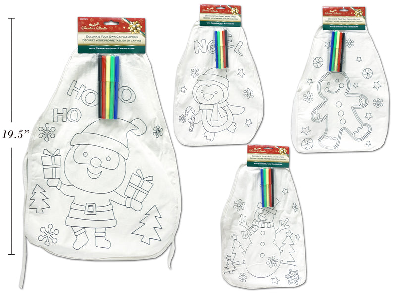 13.75In Xmas Decorate Your Own Canvas Apron W- 5 Markers. 13.5In(W). 4 Asst.Styles. H-C