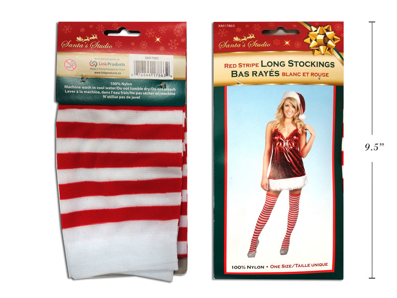 24In Xmas Nylon Red Stripe Long Stocking. Fold Over Card.