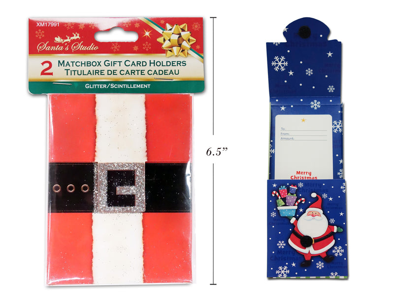 2Pk Xmas Match Box Glitter Gift Card Holder W- Velcro Closure. 2 Asst.Styles. Pbh.