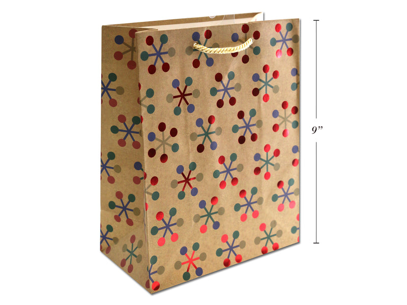 Xmas Kraft W-Foil Hotstamp Gift Bag-Medium Kraft Finish W-Metallic Pp Handle.