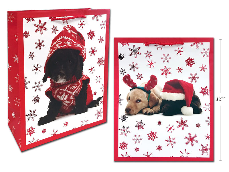 Xmas Matte Photographic Pet W-Foil Hotstamp Gift Bag-Lrg. Matte Finish W-Metallic Pp Handle. 2 Asst