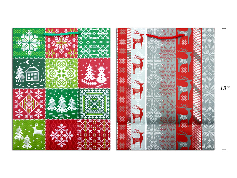 Xmas Matte Ugly Sweater Giftbag - Jumbo Matte Finish W-Pp Handle. 2 Asst.