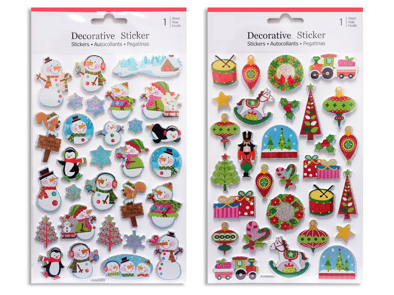 25Pcs Xmas Printed Eva Glitter Foam Stickers.