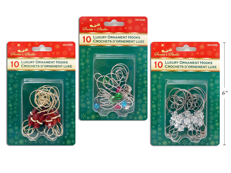 10Pk Deluxe Ornament Hooks. 2 Asst.Styles. B-C.