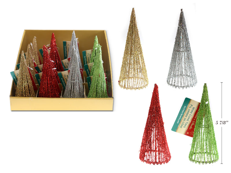 Wired Glitter Cone Tree Christmas Decoration